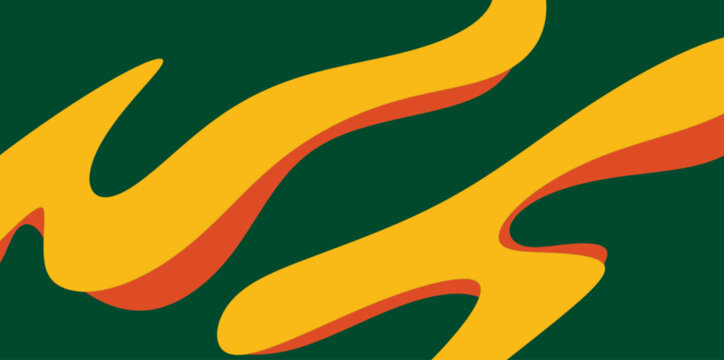 Abstract splash fluid shape background. Creative fluid splash illustration vector background featuring unique yellow and orange shapes floating on a dark green minimalist canvas.