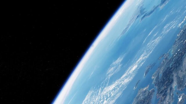 Flying over Aegean Sea Greece view from space satellite view with curved horizon and stars based on Nasa imagery