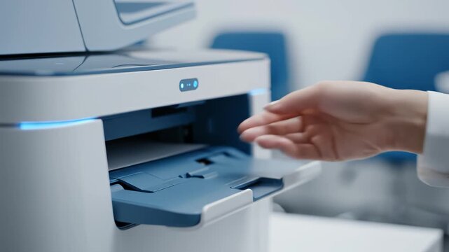 Person inserting paper into office printer