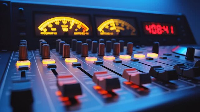 Audio mixing console with illuminated controls