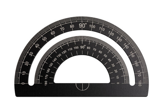 Black plastic protractor measuring angles for geometry education