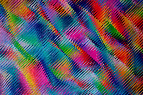 Iridescent gradient ribbed glass background, abstract texture. Wave glass vertical line pattern. Texture of wavy glass illuminated with multi-colored light. Blurry bright backdrop, Soft focus image.