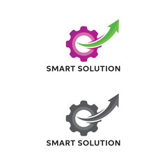 Fototapeta premium Smart Solution Logo Design with Gear and Rising Arrow