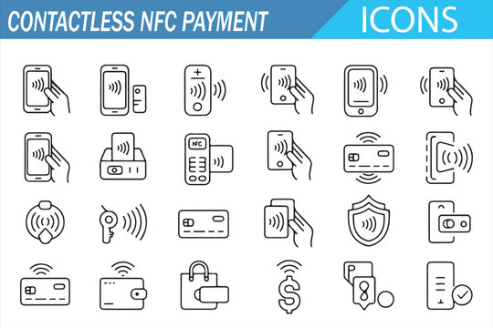 Fintech Contactless Payment Minimal Outline Icon Set