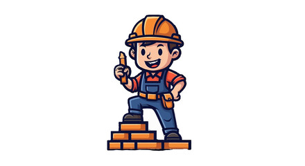 Fototapeta premium A cartoon construction worker in a hard hat.