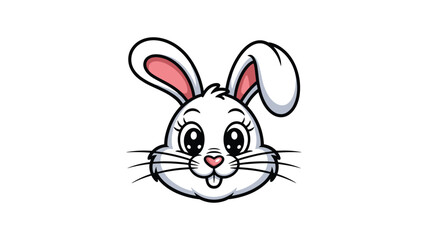 Obraz premium Cute cartoon bunny face with big eyes and whiskers on white background