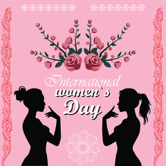 International Women's Day Celebration with Floral Silhouettes