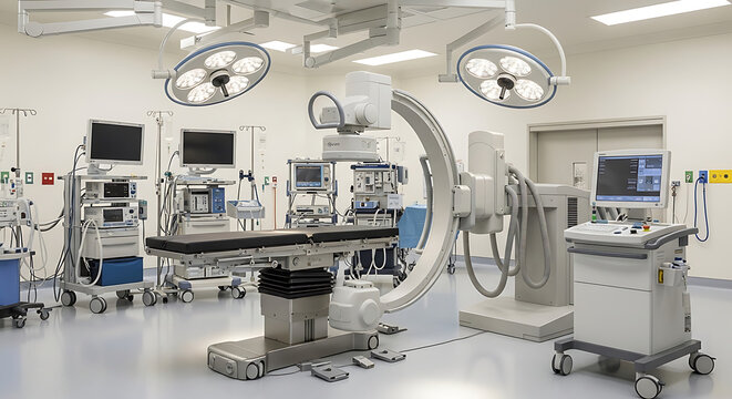 Advanced Medical Fluoroscopy Imaging System for Surgical Diagnostics in Modern Hospital with Digital Radiography and Precision Clinical Equipment for X-Ray Procedures.