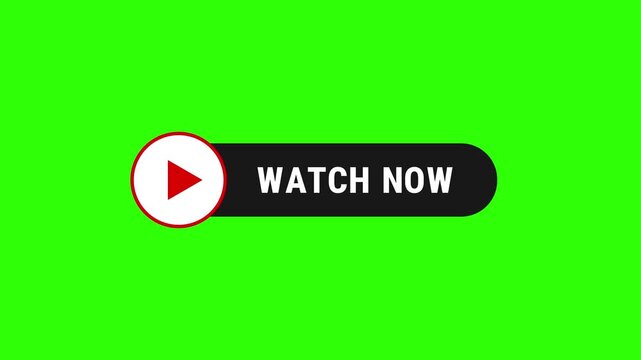 Watch now button animation, Button element for web design and mobile devices. green screen. 4K video.
