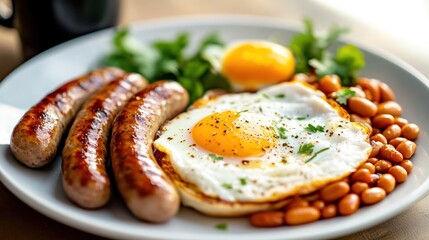 Delicious Breakfast: A close-up shot presents a plate filled with a hearty breakfast feast, inviting the viewer to savor the visual delight of the culinary artistry.