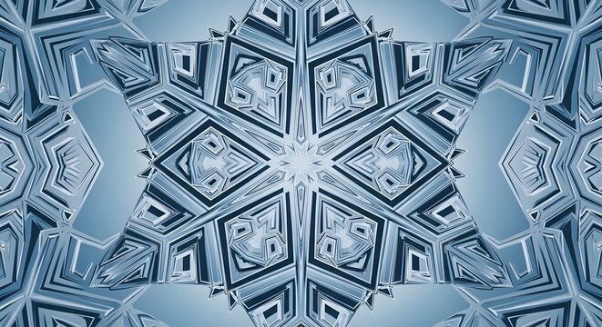 Intricate Geometric Snowflake Pattern in Cool Blue Tones.