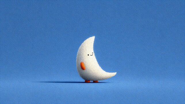 Smiling Fuzzball Crescent Moon Character Illustration