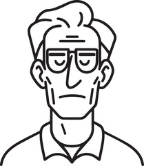 Obraz premium Hand Drawn Old Man Black and White Avatar Illustration in Minimal Line Art Style Design