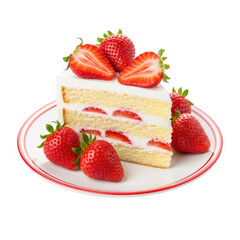 A delicious slice of strawberry cheesecake with fresh strawberries on top isolated on white background isolated on transparent background