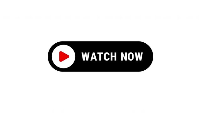 Watch now button animation, A black button with a red play icon.  for online movies, streaming, and digital content promotions. 4K video.