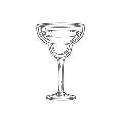Elegant Crystal Cocktail Glass with Detailed Line Art Illustration