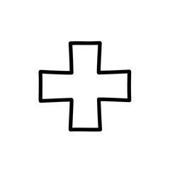 Obraz premium Minimalist Black Outline Cross Symbol on White Background for Healthcare or Spiritual Contexts