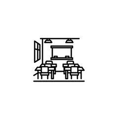Fototapeta premium Minimalist Classroom Illustration with Desks and Window for Educational Settings