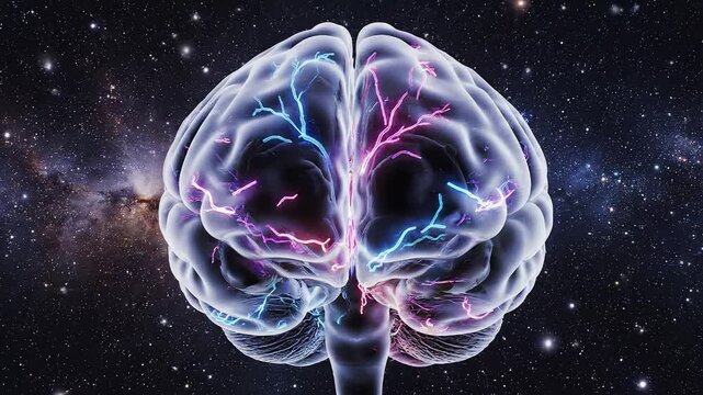 Human brain with colorful neural activity