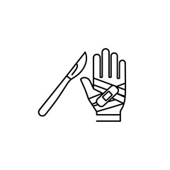 Fototapeta premium Minimalist Knife and Hand Sculpture Art with Bandaged Fingers