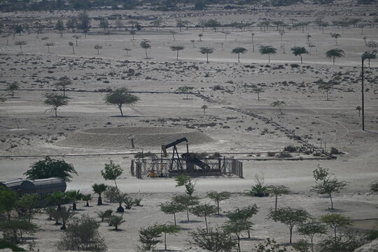 Bahrain, Riffa - panoramic view over the skyline of the city at Sheikh Salman bin Ahmed Fort 