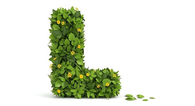 Nature inspired alphabet letter l with green leaves and yellow flowers