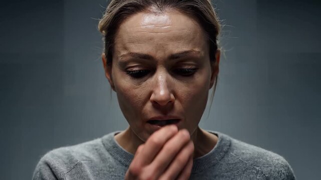 Distraught Woman Covering Mouth in Shock and Disbelief.