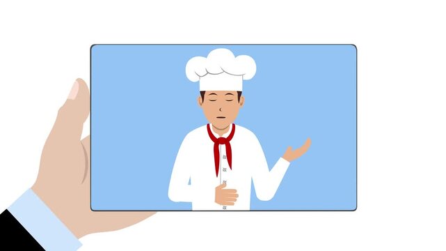 Tablet With Male Chef Animation Video 4K suitable for your project needs