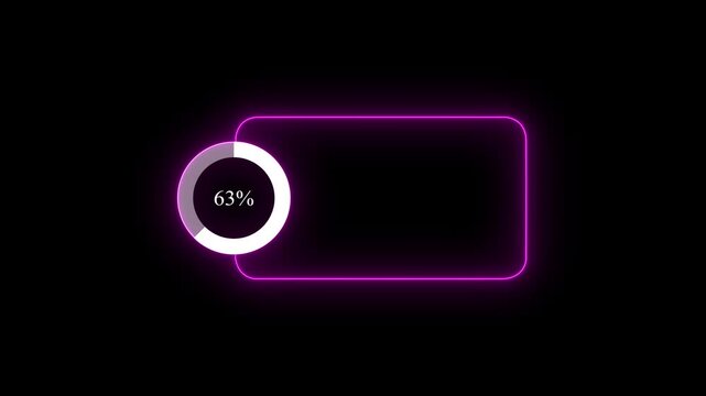 Abstract glowing neon line with loading animated video with 65 percent element on black background . Statistics Business and finance theme Visual Data Representation for Finance, Sales.