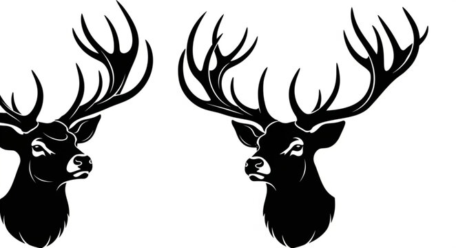 Deer Heads with Antlers Illustration.