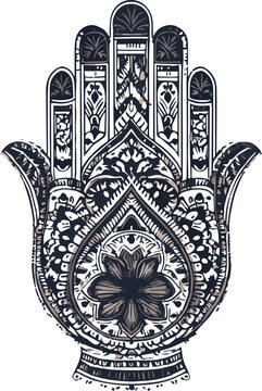 Hamsa hand with intricate pattern silhouette vector illustration good luck charm

