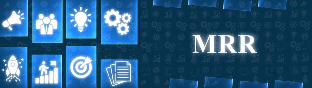 MR financial metric concept with glowing icons and dark blue background pattern monthly recurring revenue