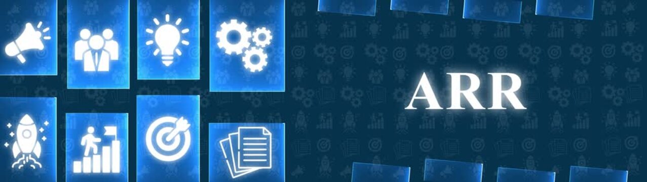 AR financial metric concept with glowing icons and dark blue background pattern annual recurring revenue