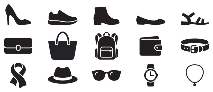 Various fashion accessories and clothing items are displayed as a comprehensive collection of stylish personal adornments and practical essentials.