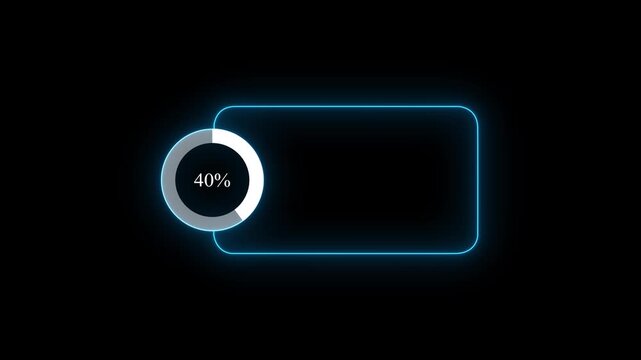Abstract glowing neon line with loading animated video with 40 percent element on black background . Statistics Business and finance theme Visual Data Representation for Finance, Sales.