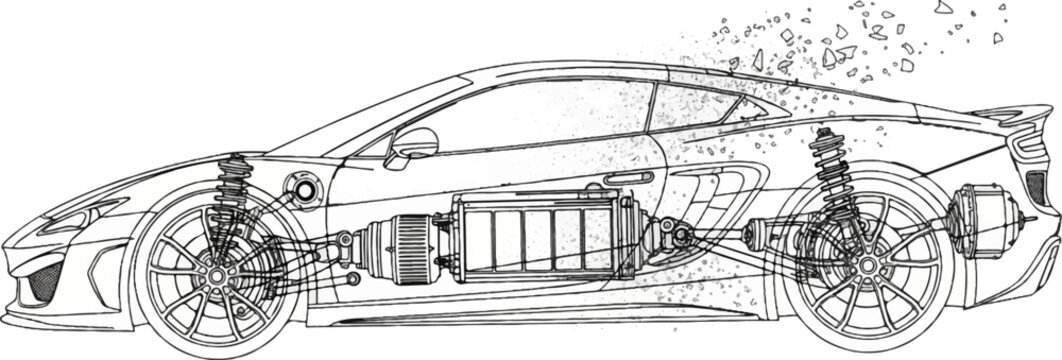 Detailed schematic cross-section of a modern electric vehicle's powertrain