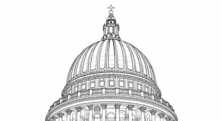 Fototapeta premium Detailed sketch of a grand dome with columns and a cross pinnacle