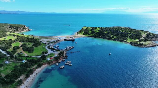 Stranded Cargo Ship on Shore &ndash; Aerial Drone View of Grounded Vessel Near Coastline