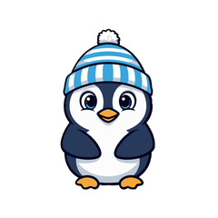 Obraz premium Cute cartoon penguin in striped hat.