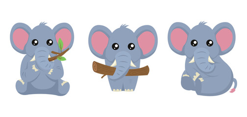 Set of cute elephants mascot designs