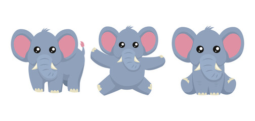 Set of cute elephants mascot designs