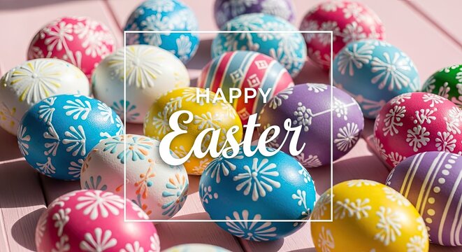 Vibrant easter eggs decorated for happy easter day with colorful patterns and designs