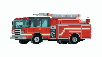 Red Fire Truck with Ladder on Top &ndash; Emergency Rescue Vehicle Illustration Isolated on White Background