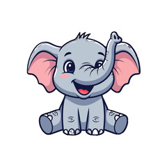 Obraz premium Cute cartoon elephant with pink ears.
