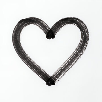 Hand-Drawn Black Heart Shape with Textured Brushstroke Effect on White Background, Minimalist Illustration for Love or Affection Themed Designs