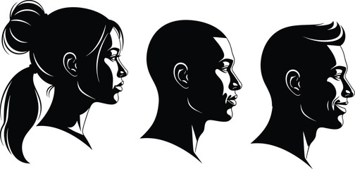 Human head profile silhouettes of woman and men in side view isolated on white background for diversity and identity concept © MstRuna