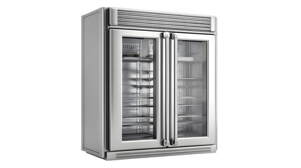 Premium stainless steel refrigerator with glass doors and shelves for commercial kitchen use