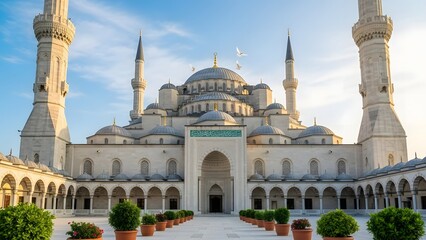 Fototapeta premium Camlica Mosque, Istanbul, Turkey. Islamic Architecture and Minarets at Golden Hour