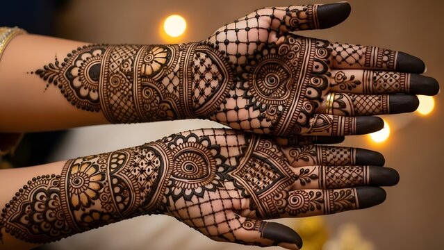 Beautiful Henna Mehndi Designs on Bride's Hands for Traditional Indian Celebration
