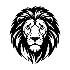 Obraz premium Black and white lion head vector illustration of a wild animal mascot symbol in bold silhouette style